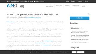 
                            9. Indeed.com parent to acquire Workopolis.com - AIM Group