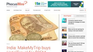 
                            11. India: MakeMyTrip buys HotelTravel for $25M, RezNet debuts for ...