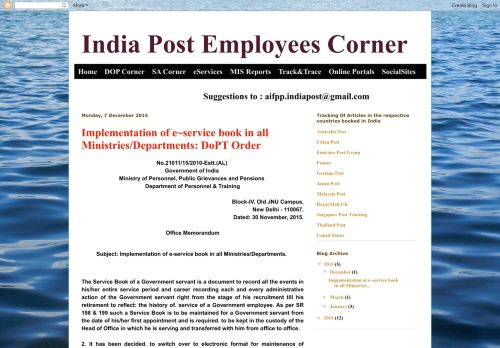 
                            8. India Post Employees Corner