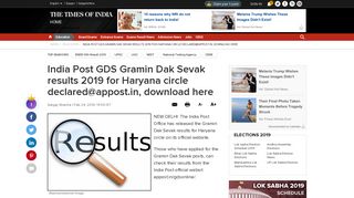 
                            8. India Post GDS Gramin Dak Sevak results 2019 for Haryana circle ...