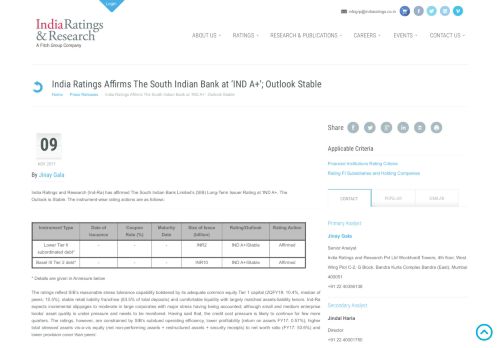 
                            11. India Ratings Affirms The South Indian Bank at 'IND A+'; Outlook Stable