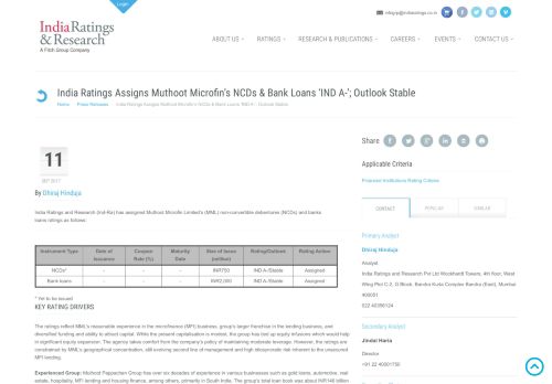 
                            12. India Ratings Assigns Muthoot Microfin's NCDs & Bank Loans 'IND A-'