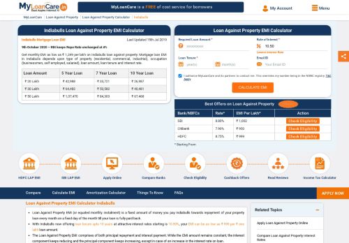 
                            5. Indiabulls Loan Against Property EMI Calculator 2019, MyLoanCare