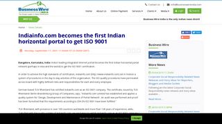 Indiainfo.com becomes the first Indian horizontal portal to get ISO 9001