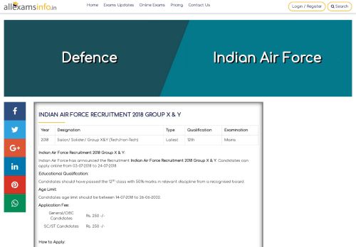 
                            9. Indian Air Force Recruitment 2018 Group X & Y - Allexamsinfo