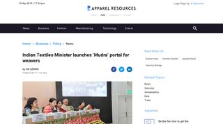 
                            4. Indian Textiles Minister launches 'Mudra' portal for weavers | Policy ...