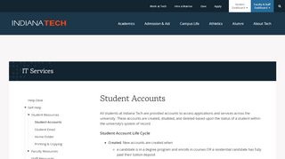 
                            13. Indiana Tech: IT Services: Student Accounts