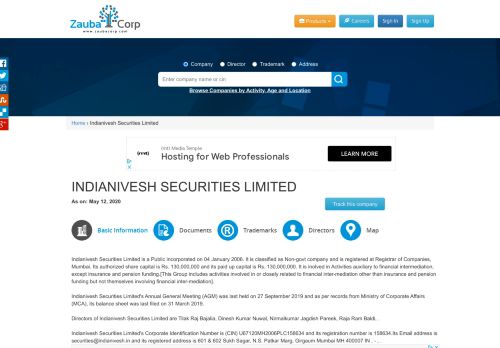 
                            9. INDIANIVESH SECURITIES LIMITED - Company, directors and ...