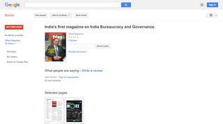
                            9. India's first magazine on India Bureaucracy and Governance.