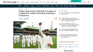 
                            12. India's grip at top of global Test game is confirmed - while Australia's ...