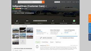 
                            5. Indigo Airlines (Customer Care) - Justdial