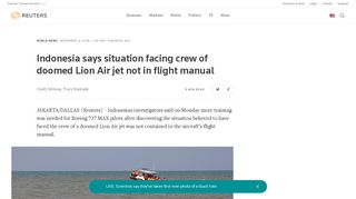 
                            11. Indonesia says situation facing crew of doomed Lion Air jet not in flight ...