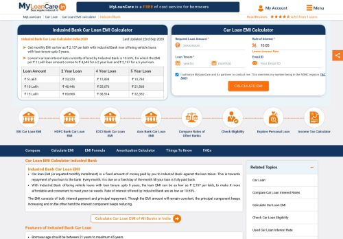 
                            7. IndusInd Bank Car Loan EMI Calculator Feb 2019 - MyLoanCare