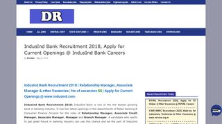 
                            10. IndusInd Bank Recruitment 2018, Apply for Current Openings ...