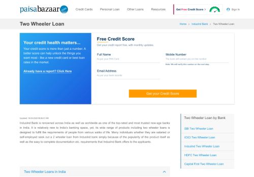 
                            9. IndusInd Bank two Wheeler Loan - Paisabazaar.com