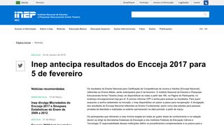 
                            5. Inep antecipa resultados do Encceja 2017 para 5 de fevereiro - Artigo