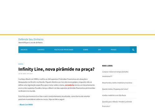 
                            12. Infinity Line, nova pirâmide na praça? - Defenda Seu Dinheiro