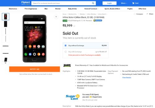 
                            6. Infinix Note 4 (Champagne Gold, 32 GB) Online at Best Price On ...