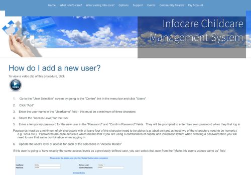 
                            8. Infocare :: How do I add a new user?