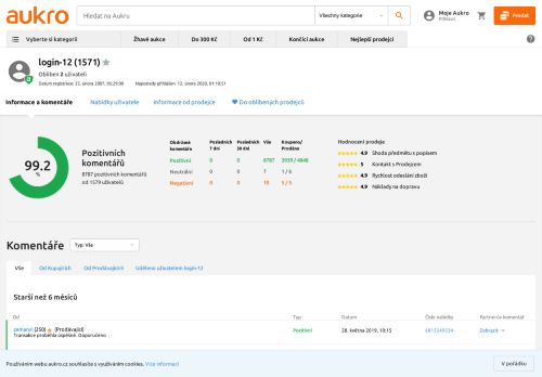 
                            2. Informace a komentáře o prodejci login-12 na Aukru - Aukro