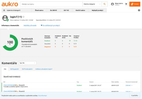 
                            5. Informace a komentáře o prodejci login-f na Aukru - Aukro