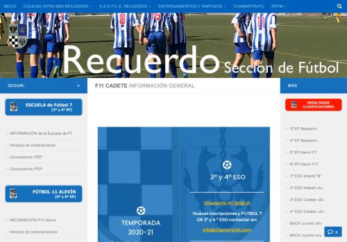 
                            12. INFORMACIÓN Cadete F11 – Sección de Fútbol Recuerdo