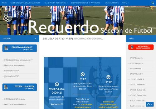 
                            10. INFORMACIÓN de la Escuela de F7 – Sección de Fútbol Recuerdo