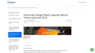 
                            8. Informasi Harga Paket Layanan Biznet Home Internet 2019 – Biznet