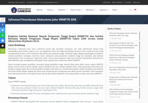 
                            13. Informasi Penerimaan Mahasiswa Jalur SNMPTN 2018 - Undiksha