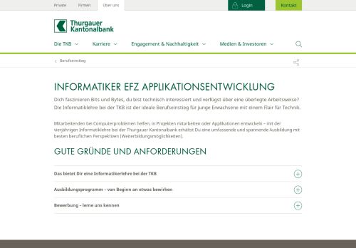 
                            13. Informatiker EFZ Applikationsentwicklung - Thurgauer Kantonalbank