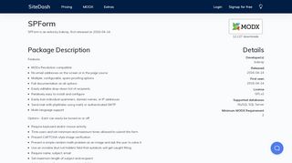 
                            9. Information for spform - SiteDash, take control of your MODX sites