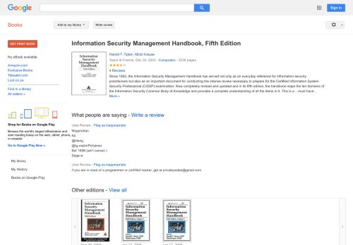 
                            11. Information Security Management Handbook, Fifth Edition - Google Books Result