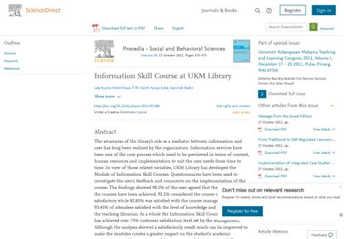 
                            9. Information Skill Course at UKM Library - ScienceDirect