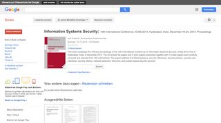 
                            8. Information Systems Security: 10th International Conference, ICISS ... - Google Books-Ergebnisseite