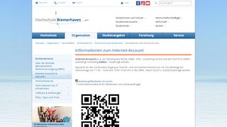 
                            9. Informationen zum Internet-Account: Hochschule Bremerhaven