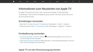 
                            8. Informationen zum Neustarten von Apple TV - Apple Support