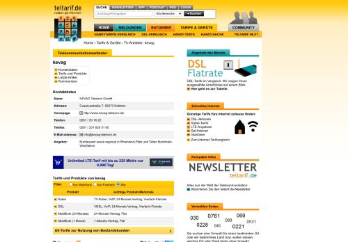 
                            10. Informationen zum Telekommunikationsanbieter kevag - teltarif.de