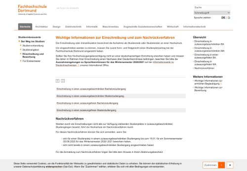 
                            8. Informationen zur Einschreibung - FH Dortmund