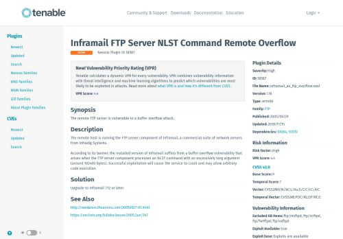 
                            13. Inframail FTP Server NLST Command Remote Overflow | Tenable™