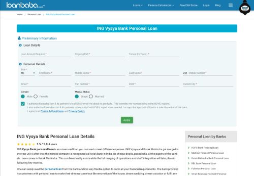 
                            7. Ing Vysya Bank Personal Loan 2019 - Interest Rates, Eligibility ...