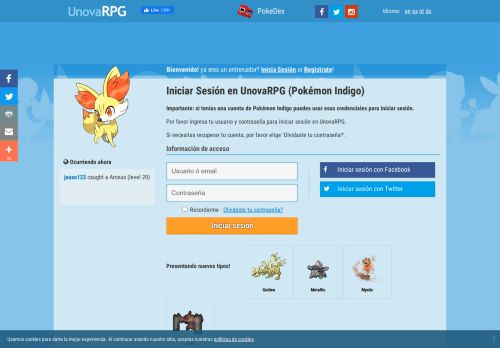 
                            1. Inicia Sesión - UnovaRPG Juego de Pokémon Online