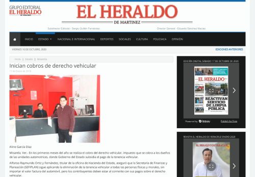 
                            9. Inician cobros de derecho vehicular - Diario el Martinense