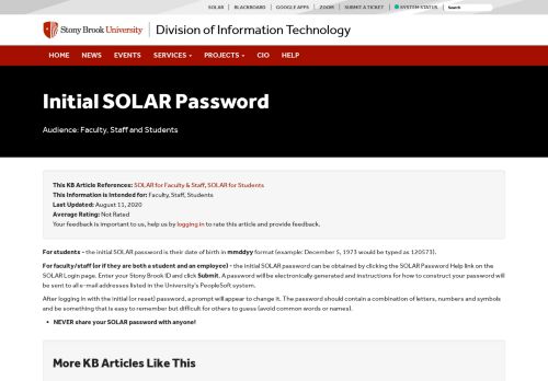 
                            9. Initial SOLAR Password - DoIT - Stony Brook University