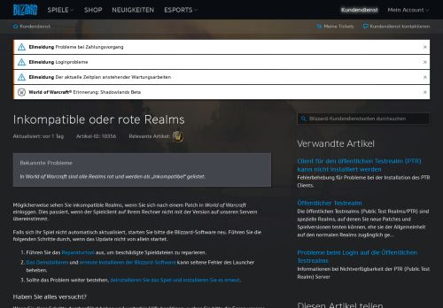 
                            2. Inkompatible oder rote Realms - Blizzard-Kundendienst
