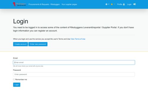 
                            11. Inloggning - Riksbyggens Leverantörsportal / Supplier Portal