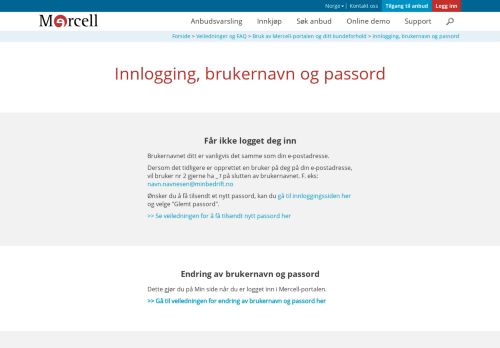 
                            5. Innlogging, brukernavn og passord - Mercell