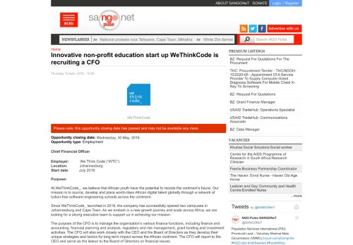 
                            13. Innovative non-profit education start up WeThinkCode is recruiting a ...