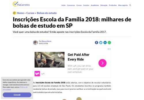 
                            6. Inscrições Escola da Família 2018: milhares de bolsas de estudo em SP