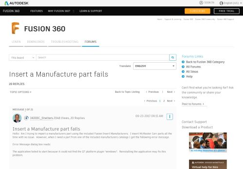 
                            9. Insert a Manufacture part fails - Autodesk Community- Fusion 360 ...