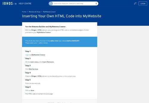 
                            7. Inserting Your Own HTML Code into MyWebsite - 1&1 IONOS Help